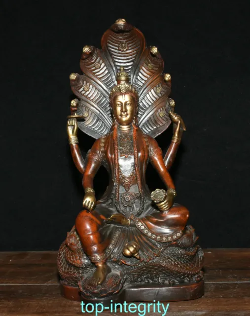 TIBET BUDDHISM PURPLE Bronze Painting 5 Heads Mother Naga Kanya Buddha ...