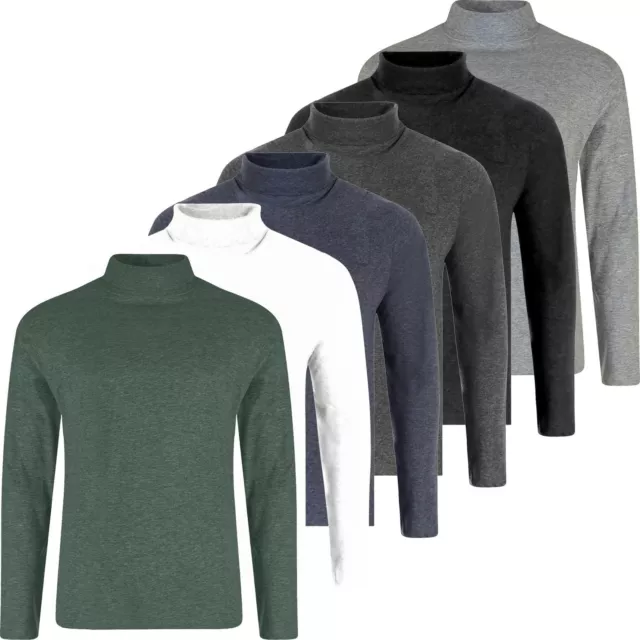 Mens Roll Neck Jumper Lightweight Baselayer T-Shirt Top Turtle High Polo Neck