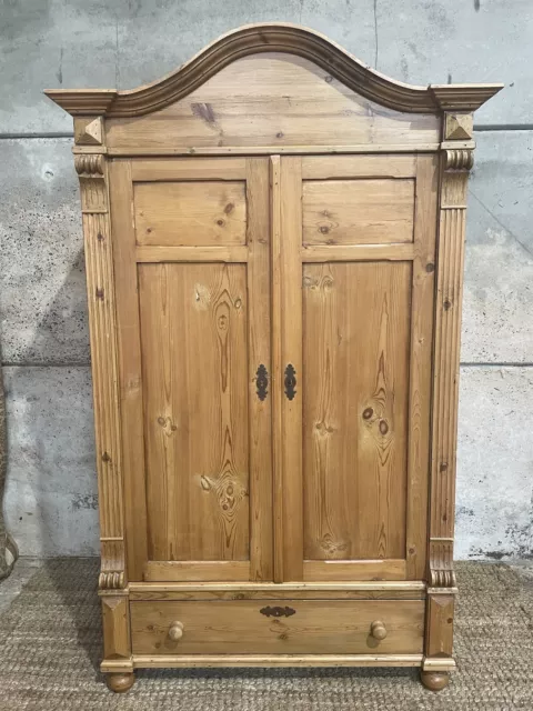 Antique Pine 2 Door Wardrobe Armoire Larder Style With Drawer