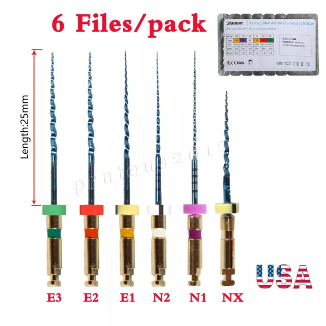 6Pcs Dental Endo Rotary Files NITI Root Canal Files File 25MM USA STOCK