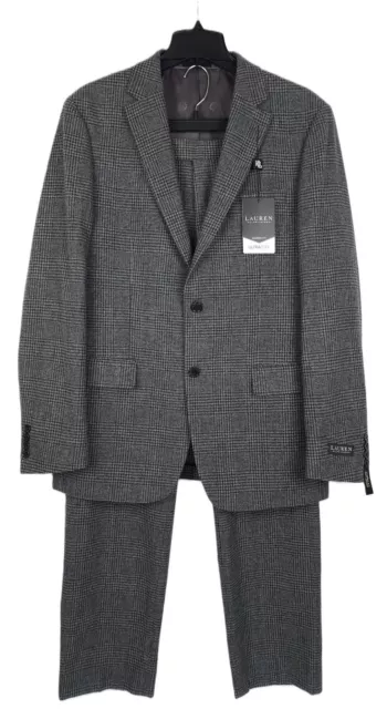 Lauren Ralph Lauren Classic-Fit Flannel 2-Piece Suit Grey Plaid 42L 36x32 NWT