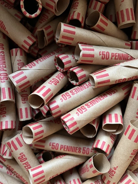 50 Rolls Preformed PENNY Coin Wrappers Paper Tubes For Pennies (Holds 50 cents)