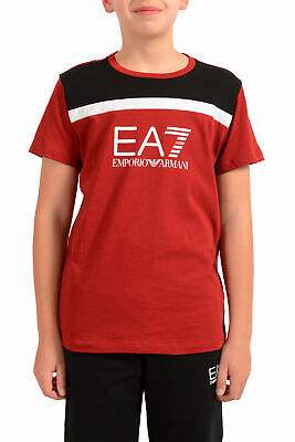 Emporio Armani EA7 Boys Red Short Sleeve Logo Print Crewneck T-Shirt