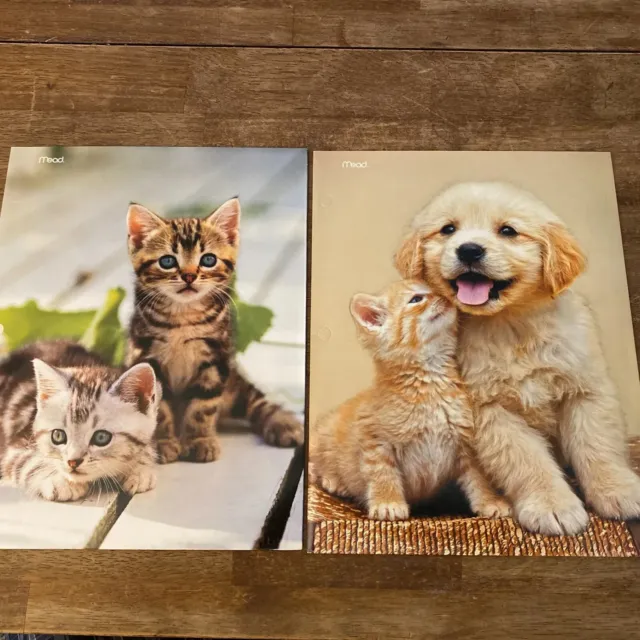 2 Mead Pocket Folders, 2-Pocket, 12" x 9-3/8", Puppies And Kittens