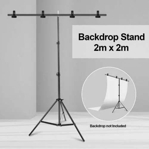 200cm Adjustable Studio Photography Backdrop Stand T-Shape Background Kit 4 Clip