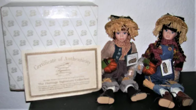 Porcelain Scarecrow Doll Set Heritage Signature Collection Halloween Figure COA