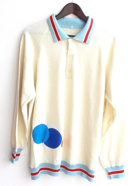 Camicia uomo costume tradizionale maglia crema a righe blu rossa taglia L