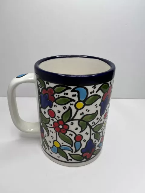 Tea Coffee Ceramic Mug Holy land Crafts Cup Bowl Tray Handmade  Painted Flowers