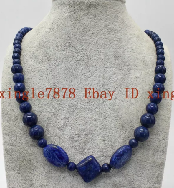 Beautiful Natural Blue Egyptian Lapis Lazuli Gemstone Beads Necklace 20" AAA+