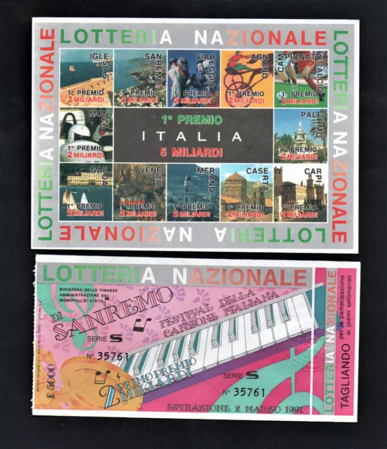 Lotteria Nazionale 1991 Biglietto Con Tagliando E Cartolina  Nuovi Sanremo