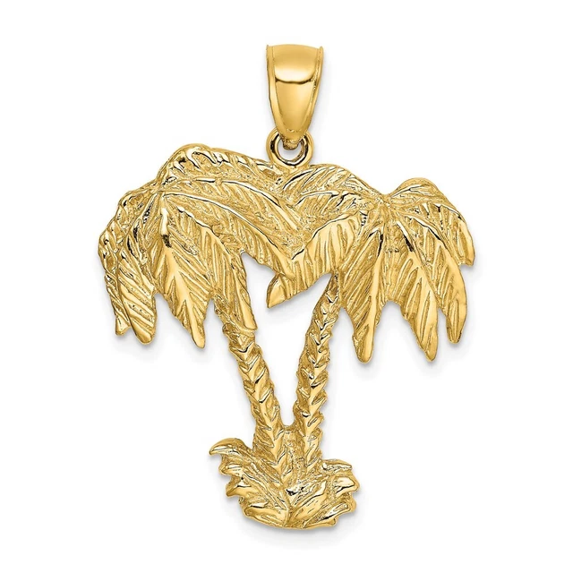 14K Yellow Gold 2-D Double Palm Tree Charm