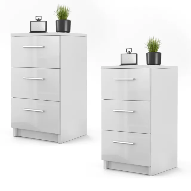 Ensemble de lit sommier tapissier de nuit de 2 armoire de nuit blanc brillant 3