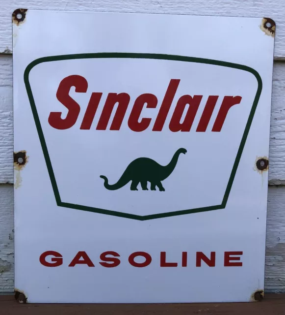 Vintage Sinclair Gasoline 13.5” Porcelain Sign Gas Service Station Motor Oil