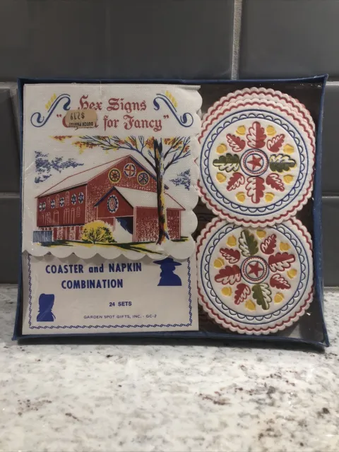 Vintage Hex Signs Paper Coaster And Napkin - Amish Pennsylvania Dutch 24 Sets