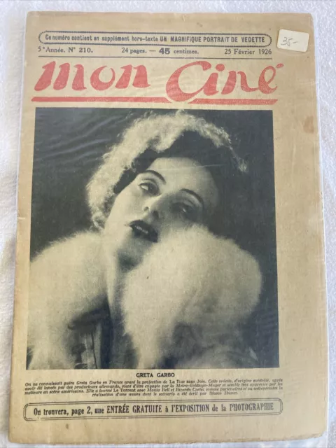 Magazine Mon Cine 210. Greta Garbo Cover. Feb 25, 1926
