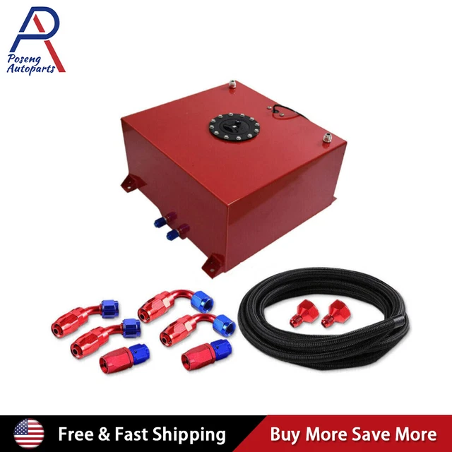 15 GALLON/57L RED Aluminum Fuel Cell Gas Tank+Level Sender+Nylon Fuel