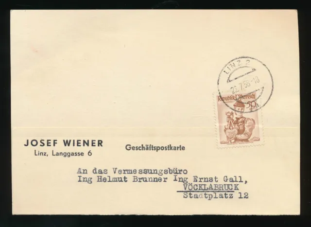 Geschäfts-Postkarte 1958 aus Linz, Josef Wiener  (A10)