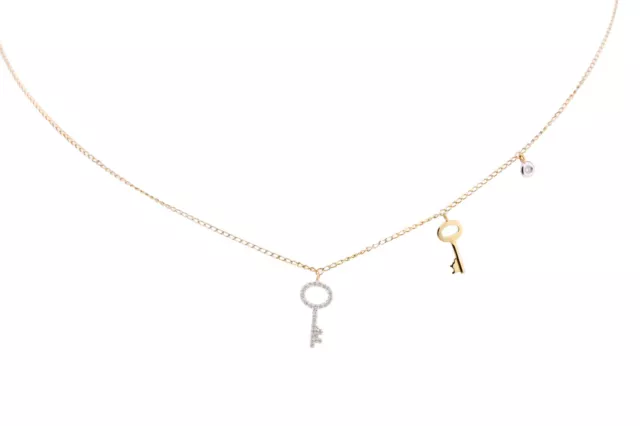 9ct Yellow and White Gold and 0.083 Diamond Keys Necklace By Naava