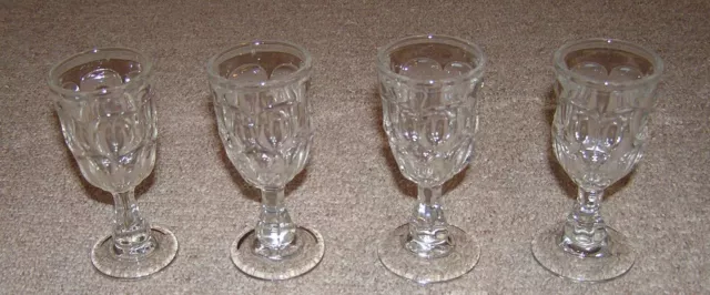 4 Vintage Clear Depression Glass Thumbprint Cordial Aperitif Liquor Wine Glasses