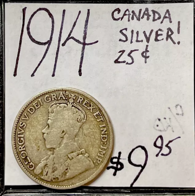 1914 CANADIAN 25c CENT SILVER QUARTER  WORLD COIN. ENN COINS