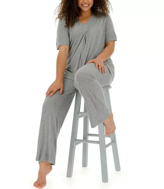 Pretty Secrets Modal Pyjamas Set Long Bottoms Size 8 - 10 Nightwear Grey Marl