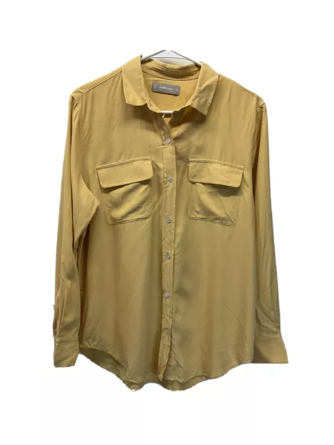 Everlane The Washable Silk Long Sleeve button down blouse Yellow/ Peach sz 6