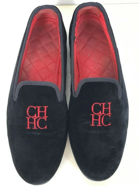 CAROLINA HERRERA LOAFERS Black Velvet Slippers Shoes Mens Sz  display picture 1