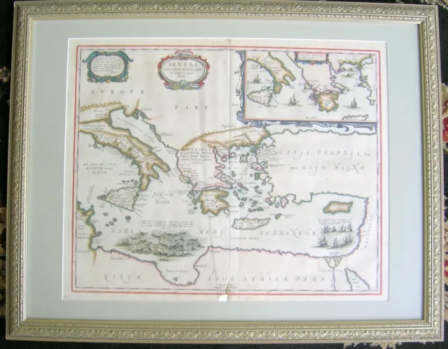 1653 Jansson Aeneae Trojan War Greek Mythology Antique Map Nice Condition - B/O