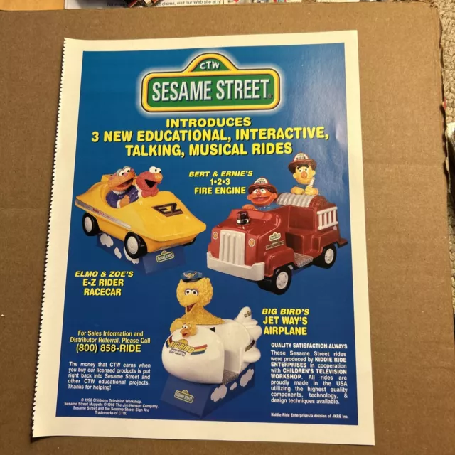 Elmo Bert Ernie, big bird Sesame Street kiddie  rides game ARCADE GAME FLYER