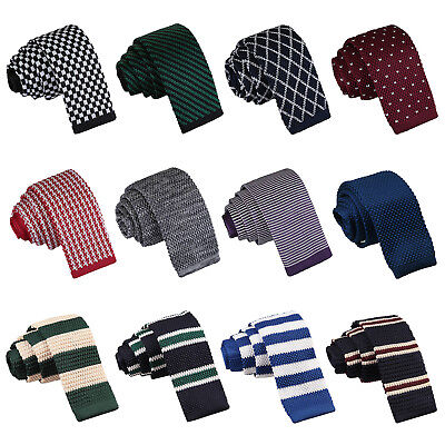 Mens Skinny Tie Knit Knitted Plain Pattern Striped Dotted Casual Necktie by DQT