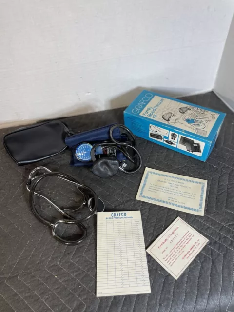 Kit de prueba de presión arterial vintage de la familia Grafco estetoscopio médico