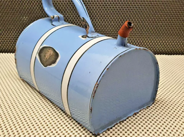 Antik Pressol Klistier 2L Emaille -blau Streifen Weiß Deko Vintage 6