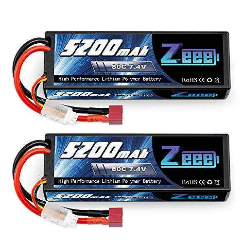 2S Lipo Battery 7.4V 5200mAh 80C Hardcase Battery with Deans T Plug for 1/8