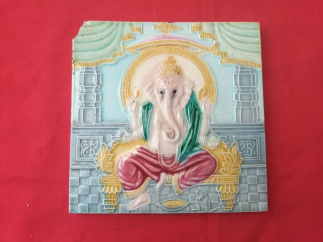 1 Piece Old Art God Ganesh Ji Design Majolica Ceramic Tiles Japan 0051