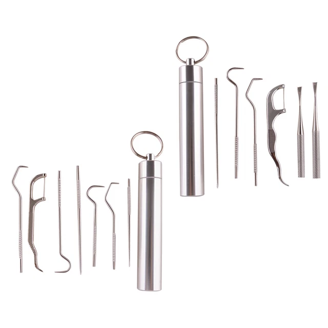Portable Stainless Steel Toothpick Pocket Reusable Floss Tool With Holder Tool Z