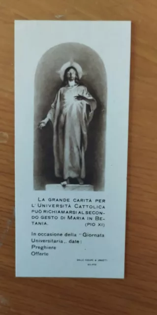 Raro Santino Holy Card Sacro Cuore di Gesù Giornata per Università Cattolica