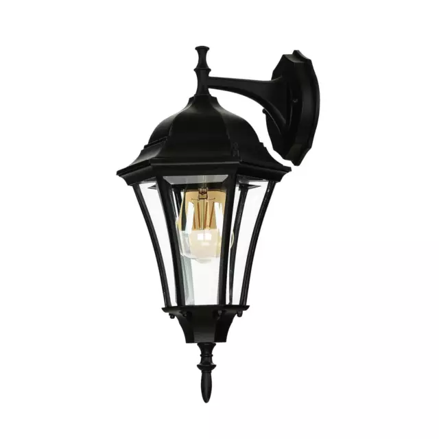 Große Außenwandlampe Schwarz H: 40,5cm E27 IP44 Alu Glas Garten Laterne Leuchte