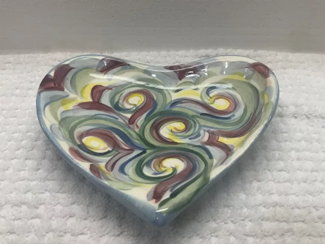 2000 Gail Pitman / Heart Shape Dish/ Multi Color Swirls