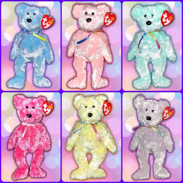 ❤️ SHERBET Fuzzy Pastel BEARS (6) Ty® Beanie Babies *COMPLETE SET OF SIX!* 3