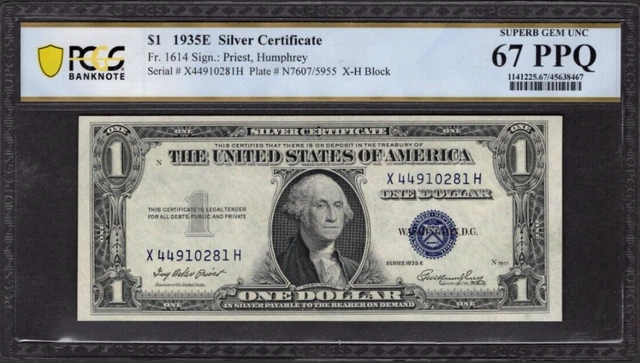 1935 E $1 One Dollar Silver Certificate Blue Seal 67PPQ S1181