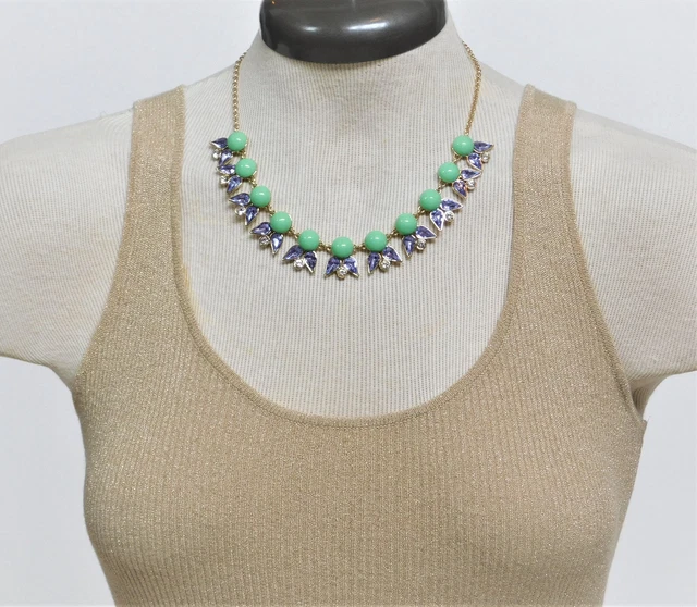 J.Crew Simply Elegant Green Bead and Lavender Crystal Statement Necklace