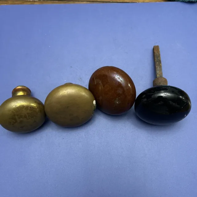 Vintage Lot Of 4 Antique Door Knobs Metal, Brass, Porcelain