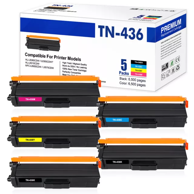 5x TN436 High Yield Toner Cartridge for Brother TN433 HL-L8360CDW MFC-L8900CDW