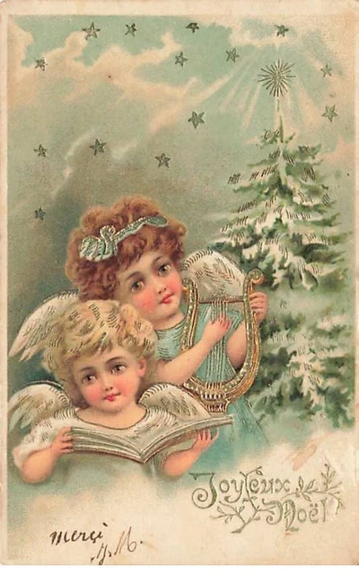 CPA FANTAISIE JOYEUX NOEL Bébé anges femme