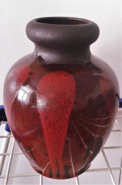 sehr dekorative glänzend rot und schoko STEULER Keramik Vase 566/25 Fat Lava WGP 3