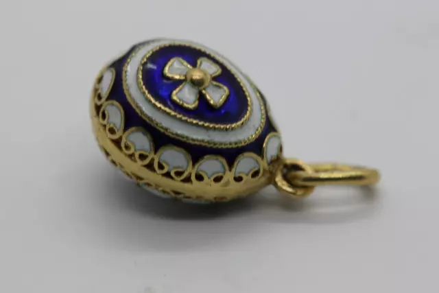 VINTAGE 14k GOLD 3D ENAMEL EGG CHARM PENDANT COBALT 14KARAT