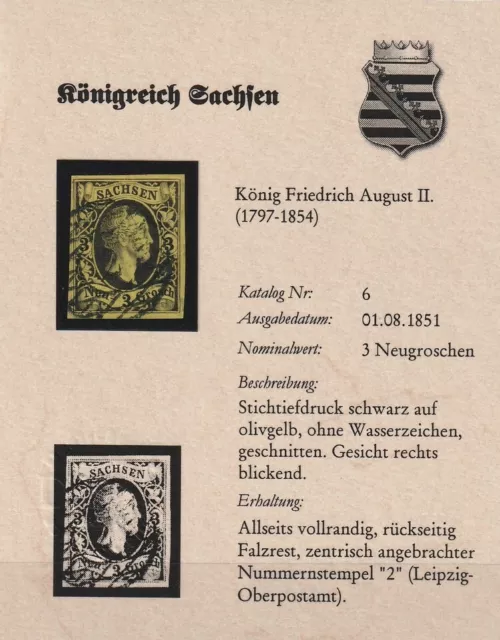 Y492) Sachsen Nr. 6 gestempelt Nummernstempel 2 aus Abobezug Michel 45 Euro