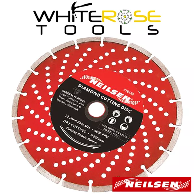 Neilsen Diamond Cutting Disc Dry 230mm 9" Tile Concrete Stone Brick Masonry