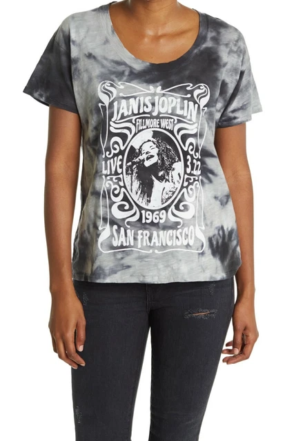 Janis Joplin Grey Tie Dye Rocker Band T-Shirt Tee Knit Riot Women's Size S NEW