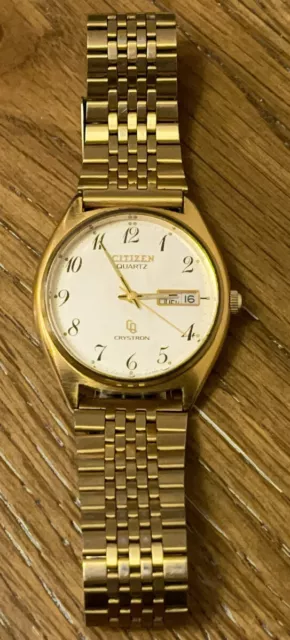 CITIZEN Crystron CQ Watch Men's Vintage Gold Tone 44-2666 Japan Needs Battery